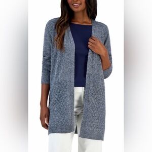 Karen Scott Heather Blue Open-Front Cardigan